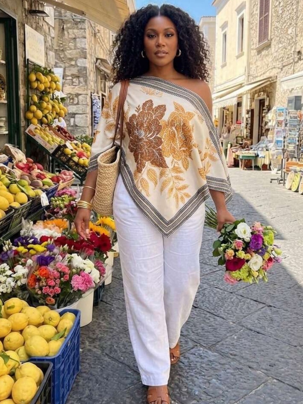 SOLERSUN Women's Plus Size Casual Elegant Apricot Patterned Asymmetric Blouse